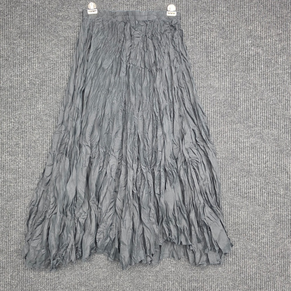 Savane Silk Broomstick Skirt Black Crinkle Pleated Midi Maxi Elastic Waist Med